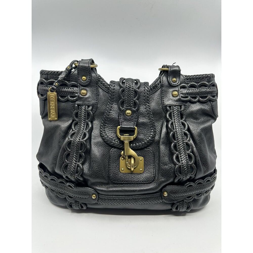 Rare Lockheart Vintage Handbag - Ruffle Braided Black Leather With Brass Bag